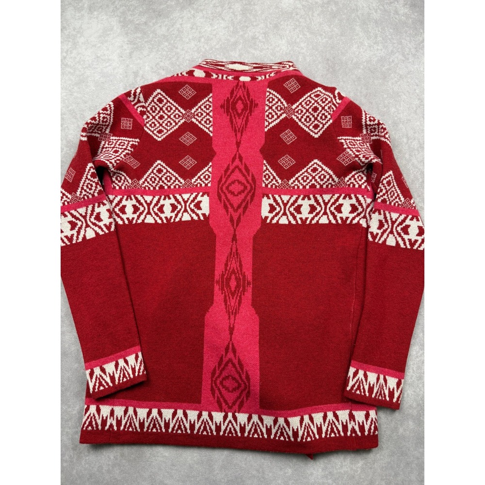 Etro Milano Red White Intarsia Open Front Knit Draped Cardigan Women IT 42/ US 6 - Picture 3 of 15
